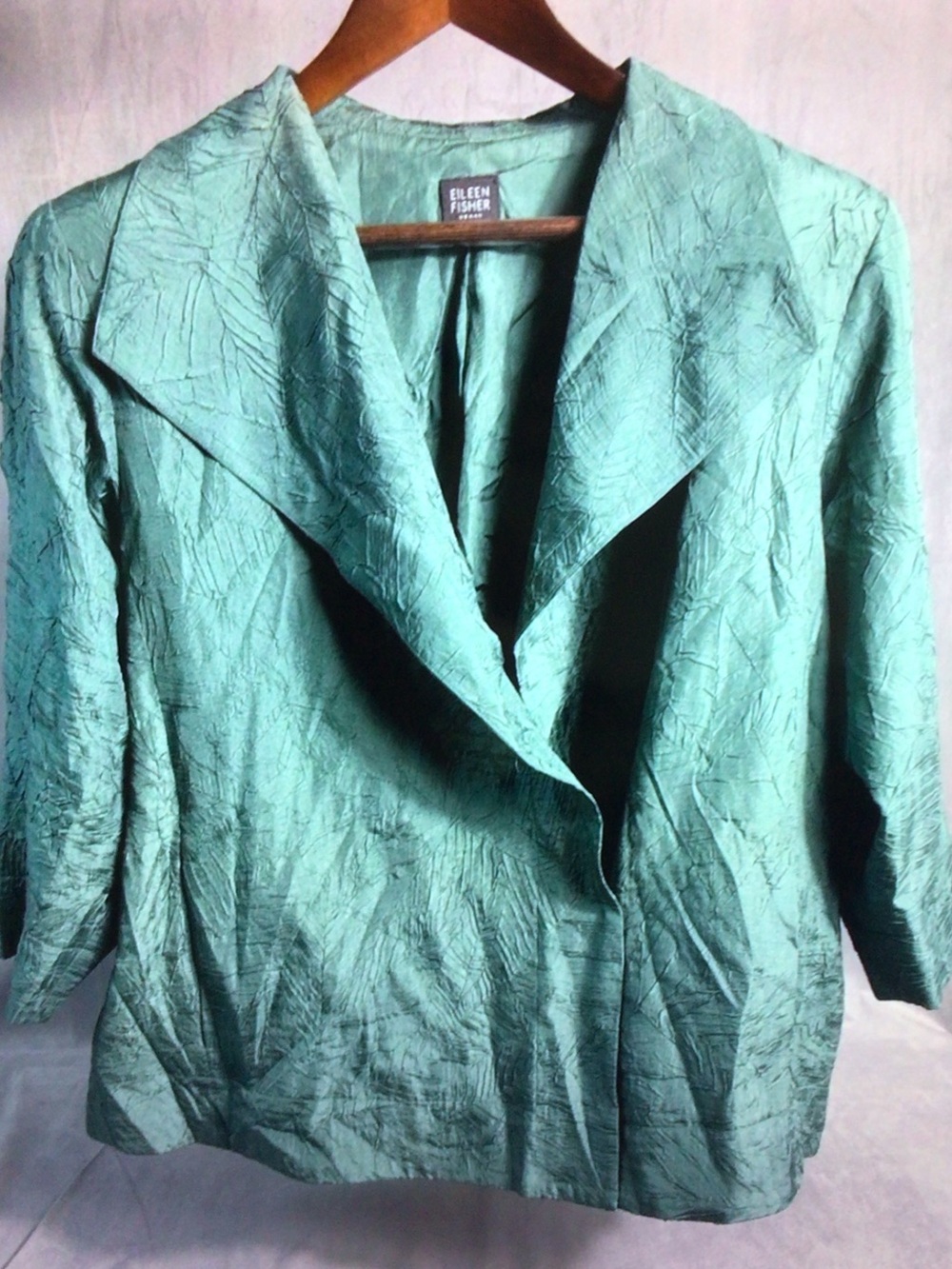 Eileen Fisher Textured Mint Green Open-Front Blazer